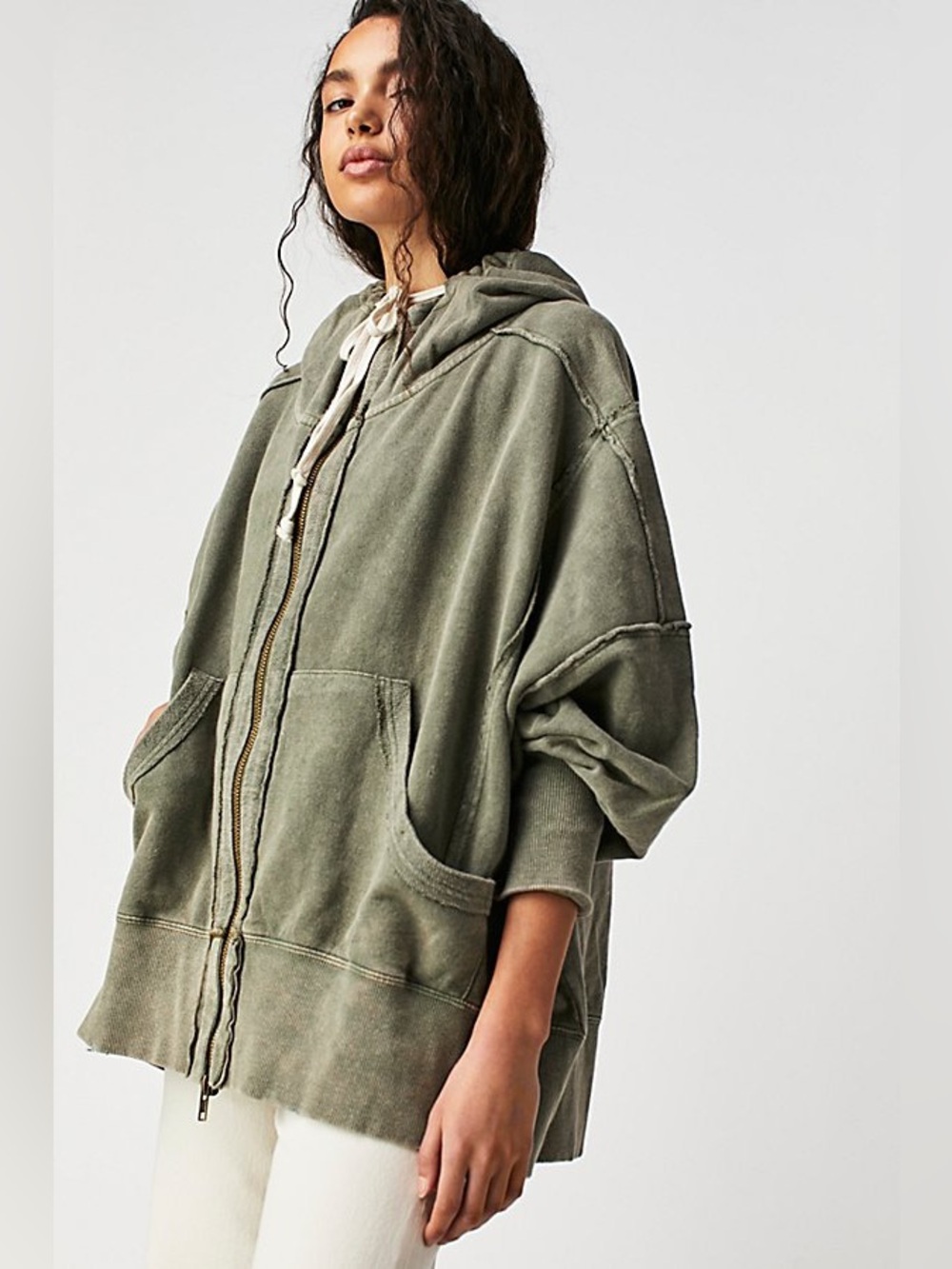 We The Free Olive Green Utility Camden Zip Hoodie Jacket $98 Retail